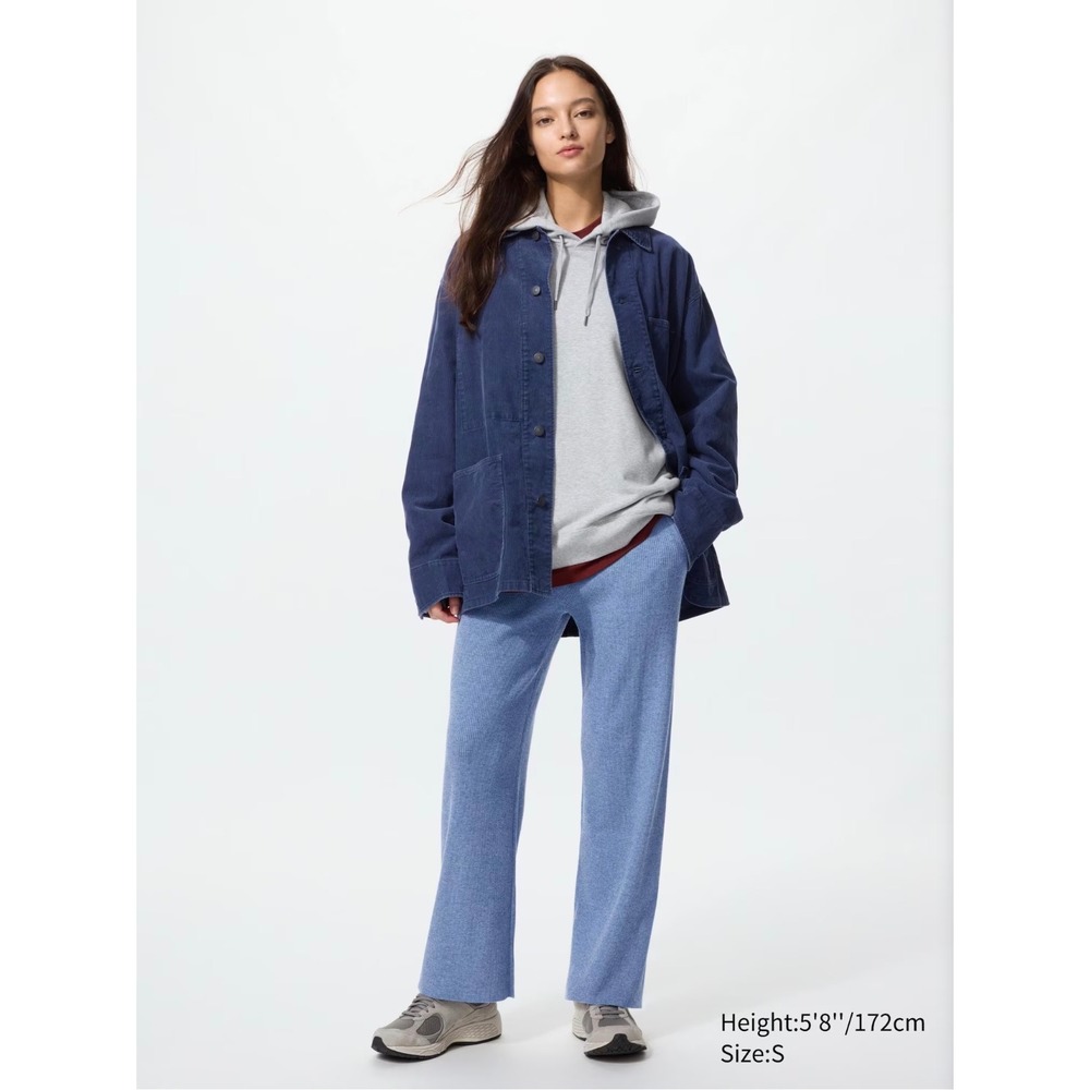 UNIQLO Women's S Blue Lounge Ribbed Knit Wide Leg Pants Cozy Pull On